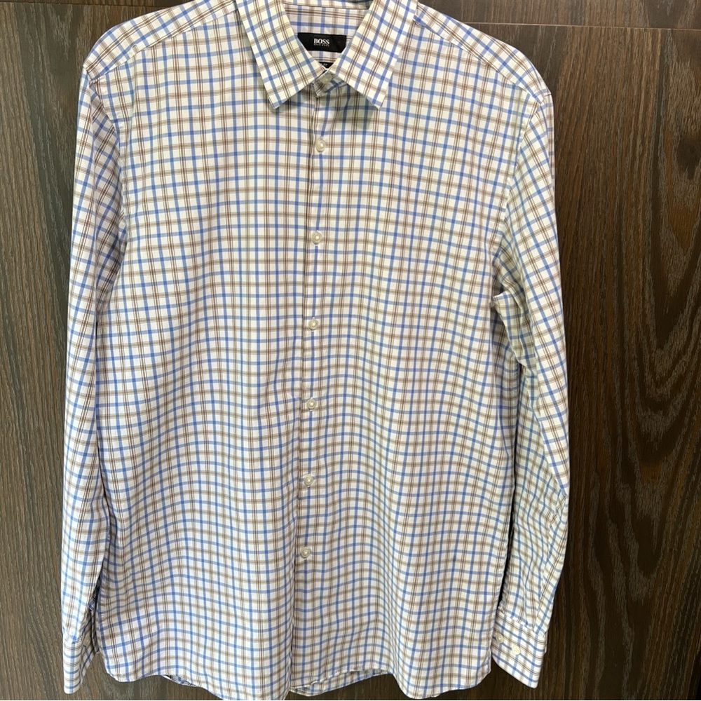 BOSS Men's Blue Checkered Shirt